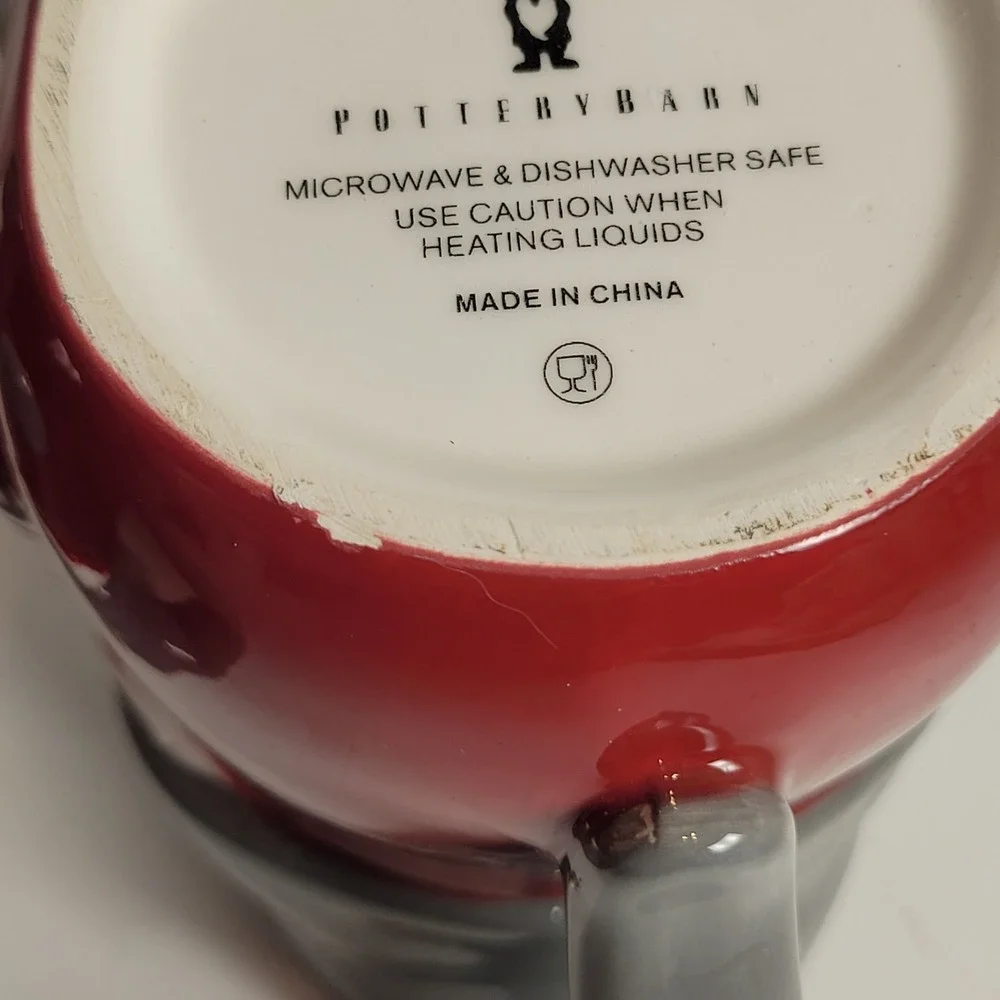 Pottery Barn Gnome Mugs Set of‎ 2 Red Grey Ceramic Holiday Christmas